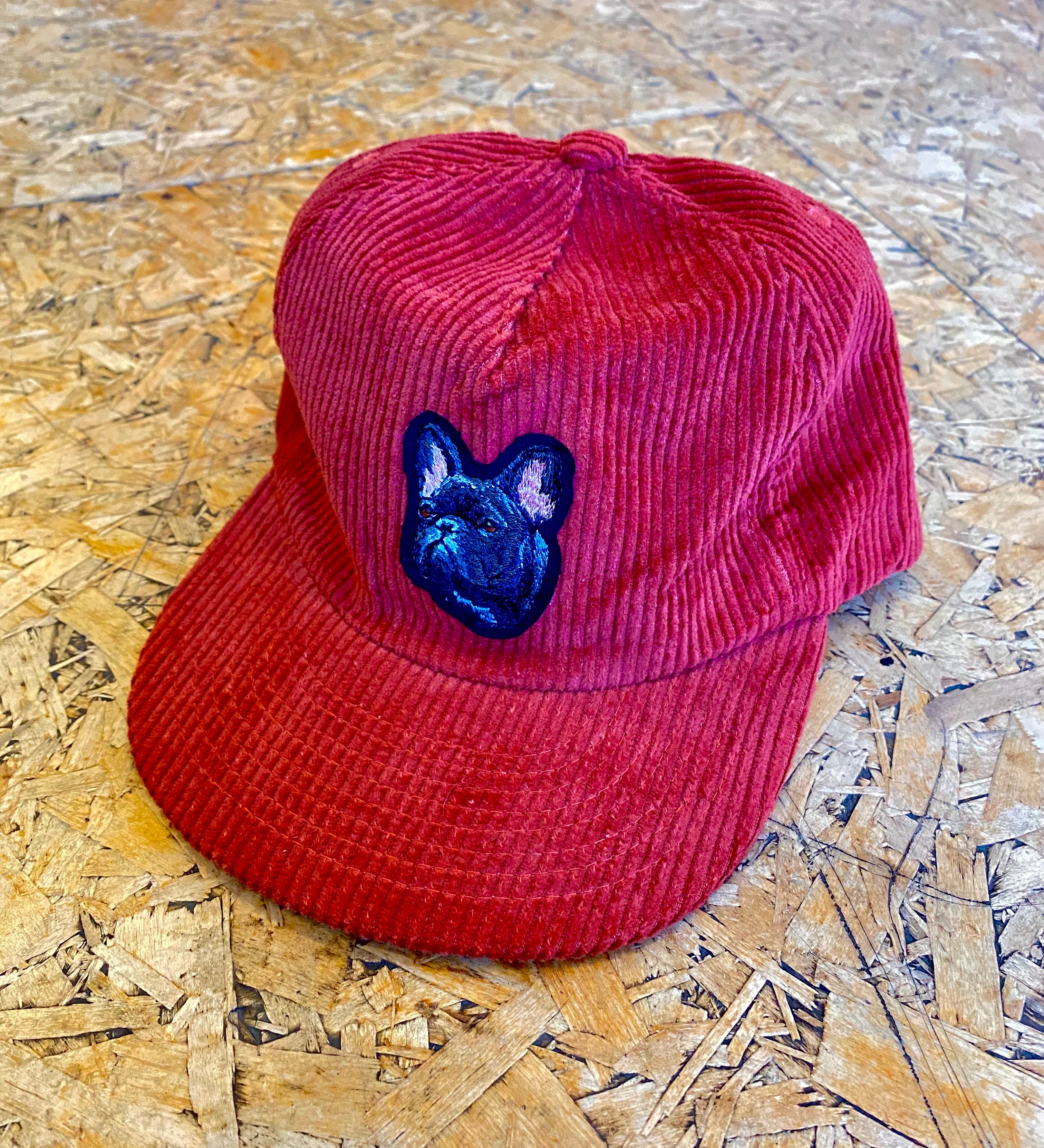Black Frenchie Red Corduroy Hat